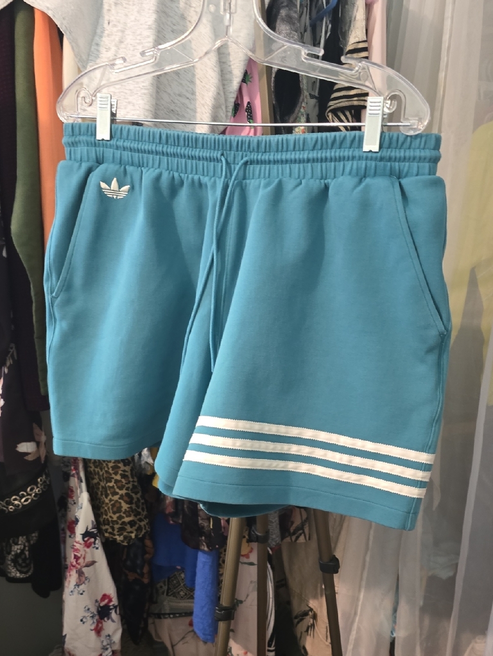 adidas Teal Athletic Shorts with White Stripes